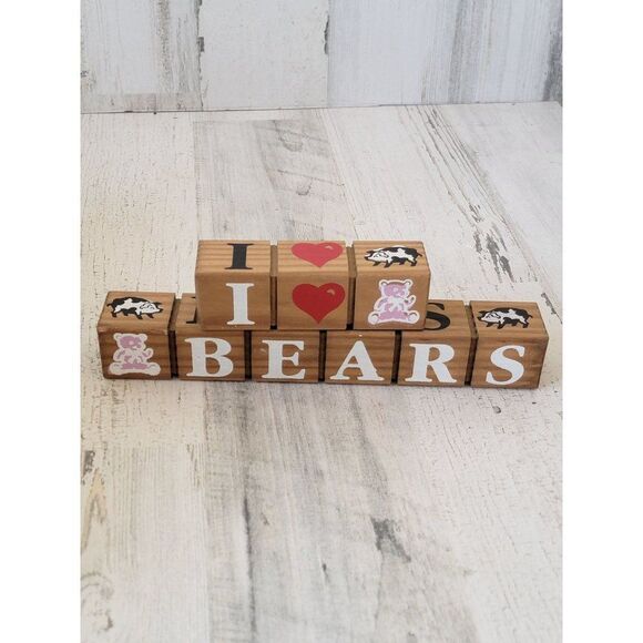 Wooden blocks I heart Bears cows pigs dolls decor - Picture 4 of 8
